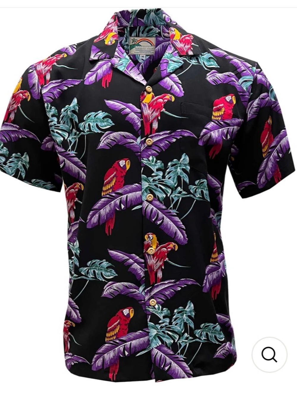 Paradise Found Men's Black Tropical Parrot Short-Sleeve Camp Shirt